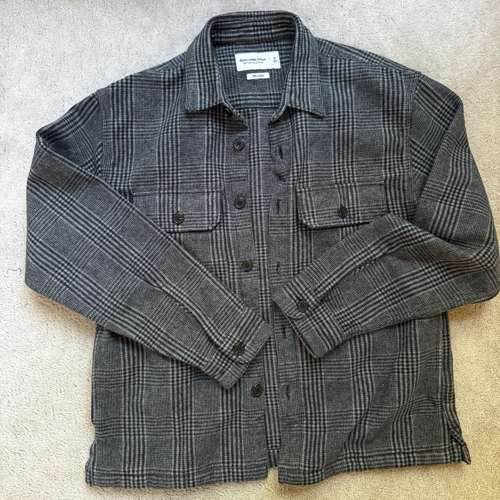 Abercrombie & Fitch Cotton Shirt Jacket Men's Medium Grey Plaid